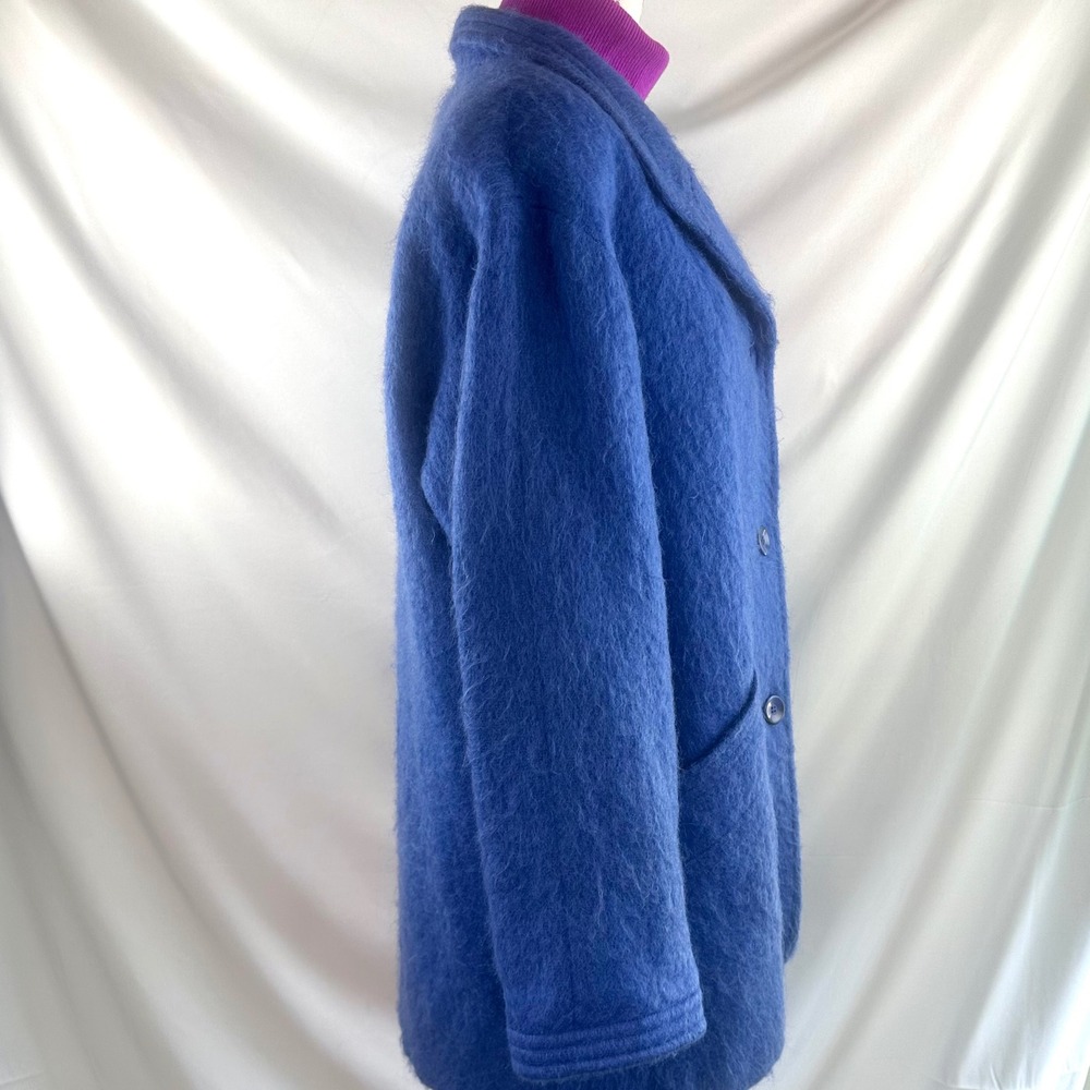 Vintage Mohair Coat Blue Oversized Fuzzy Wool Blend Statement Jacket 80s USA 14 - Picture 13 of 17